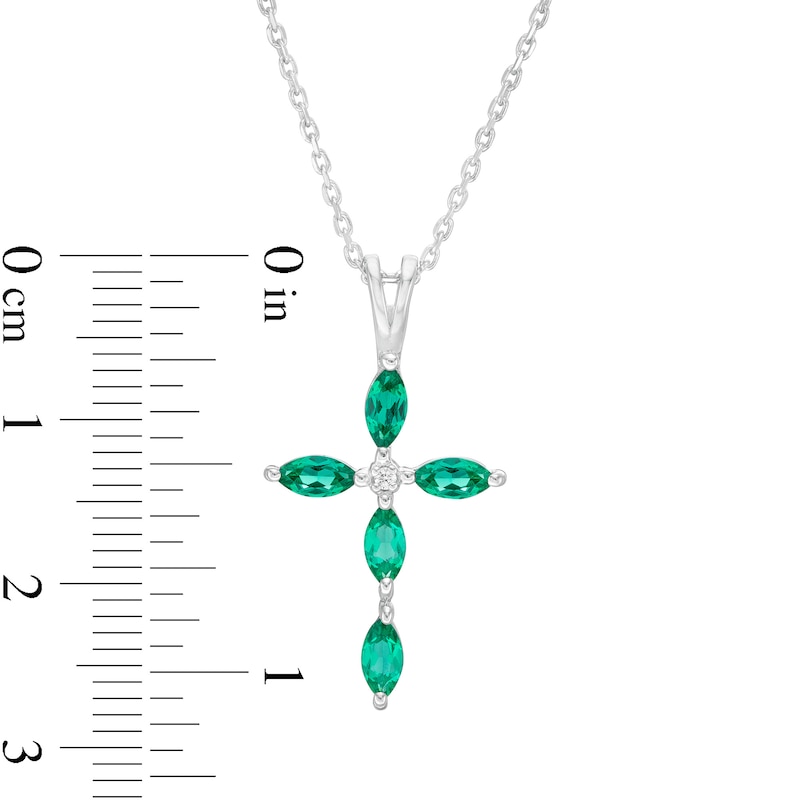 Main Image 3 of Marquise Lab-Created Emerald and Diamond Accent Cross Pendant in 10K White Gold