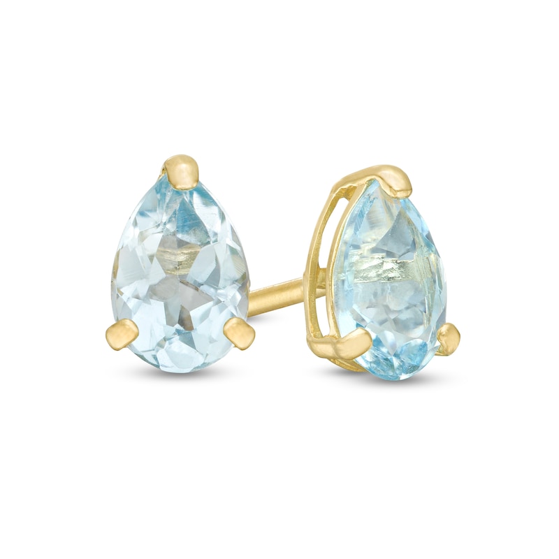 Pear-Shaped Aquamarine Solitaire Stud Earrings in 14K Gold|Peoples Jewellers