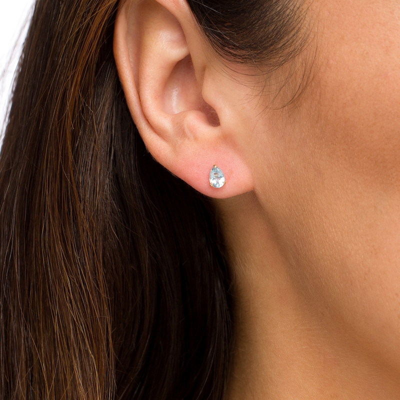 Main Image 2 of Pear-Shaped Aquamarine Solitaire Stud Earrings in 14K Gold
