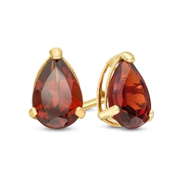 Pear-Shaped Garnet Solitaire Stud Earrings in 14K Gold