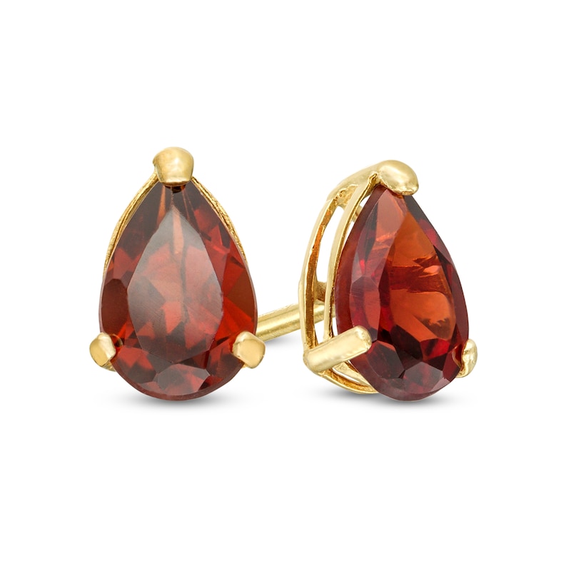 Pear-Shaped Garnet Solitaire Stud Earrings in 14K Gold