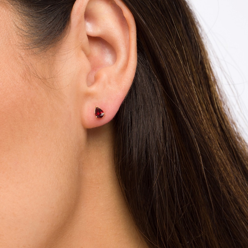 Main Image 2 of Pear-Shaped Garnet Solitaire Stud Earrings in 14K Gold
