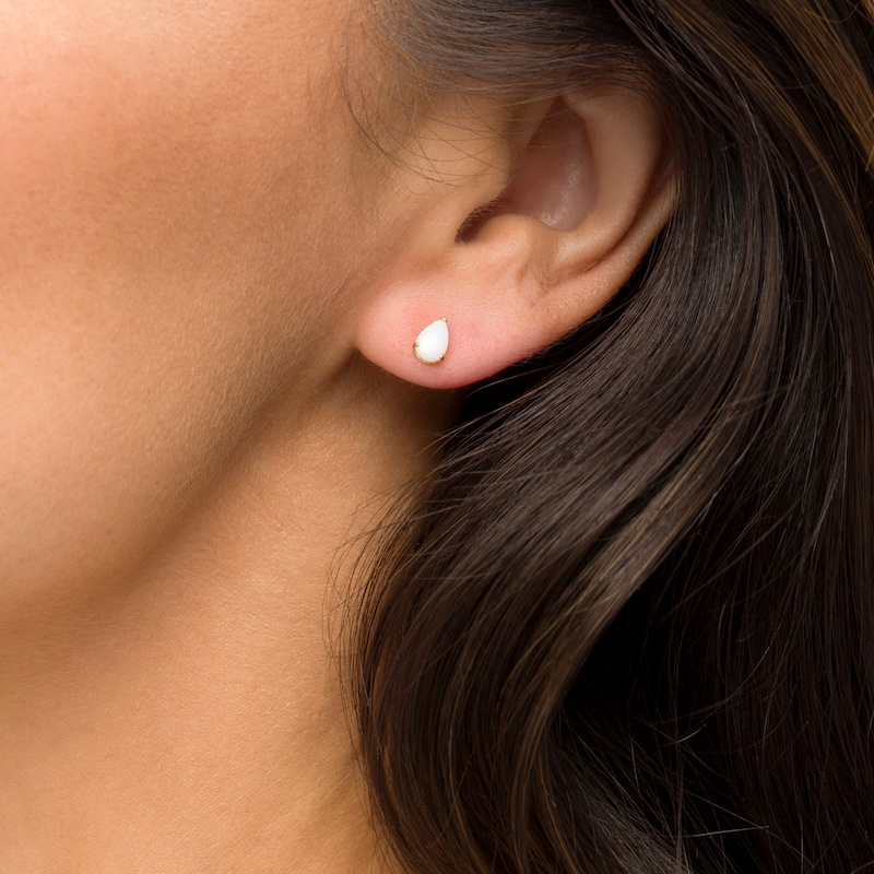 Pear-Shaped Opal Solitaire Stud Earrings in 14K Gold