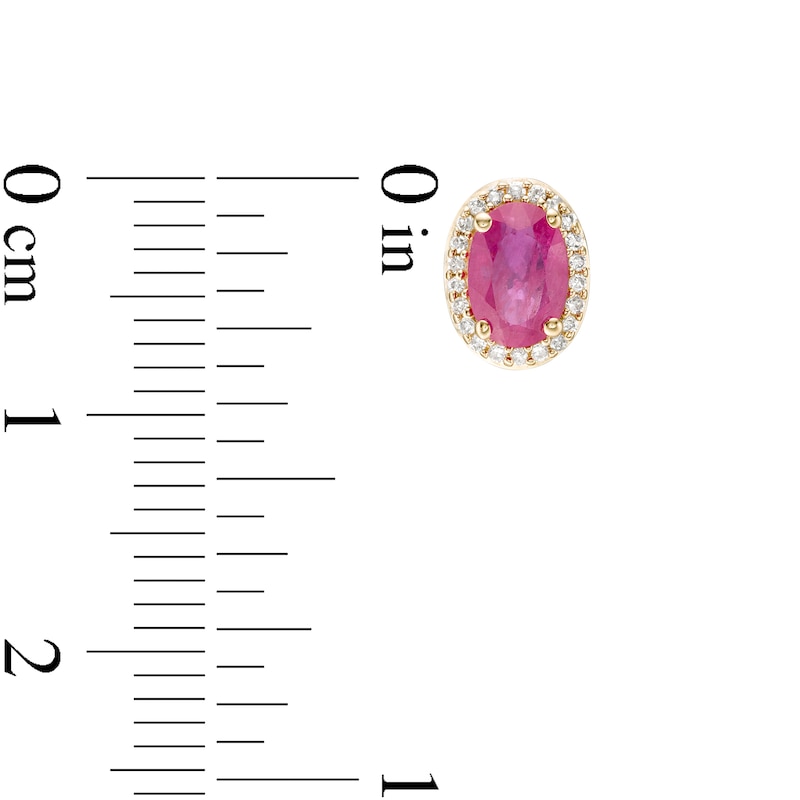 Main Image 3 of Oval Certified Ruby and 0.088 CT. T.W. Diamond Frame Stud Earrings in 10K Gold