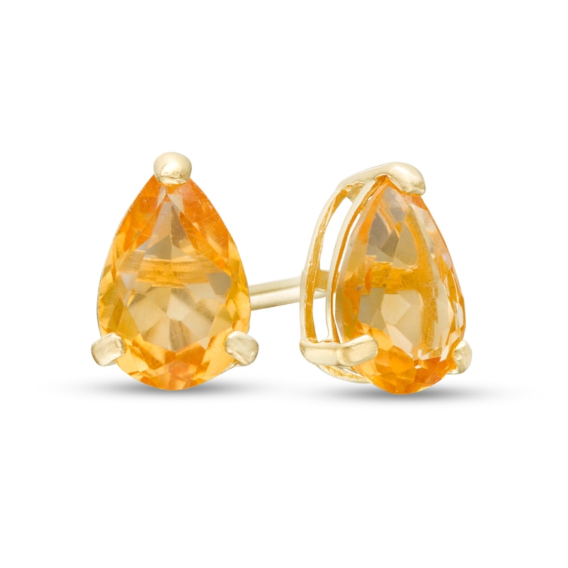 Pear-Shaped Citrine Solitaire Stud Earrings in 14K Gold