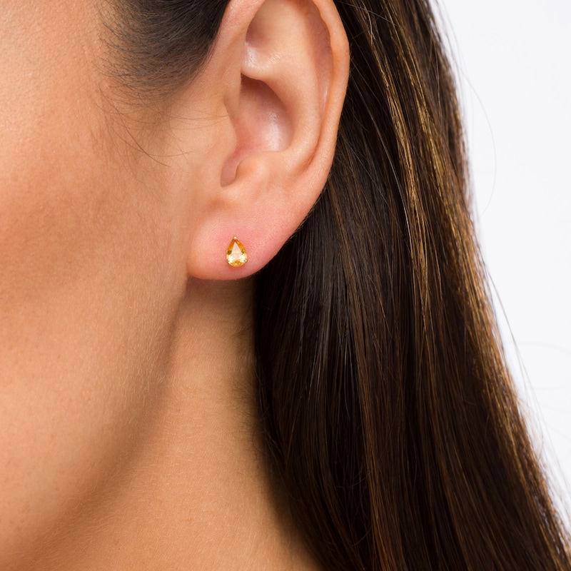 Main Image 2 of Pear-Shaped Citrine Solitaire Stud Earrings in 14K Gold