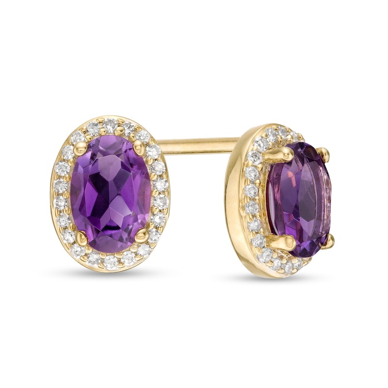 Oval Amethyst and 0.088 CT. T.W. Diamond Frame Stud Earrings in 10K Gold