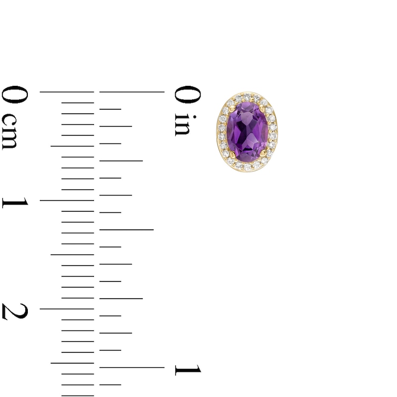 Main Image 3 of Oval Amethyst and 0.088 CT. T.W. Diamond Frame Stud Earrings in 10K Gold