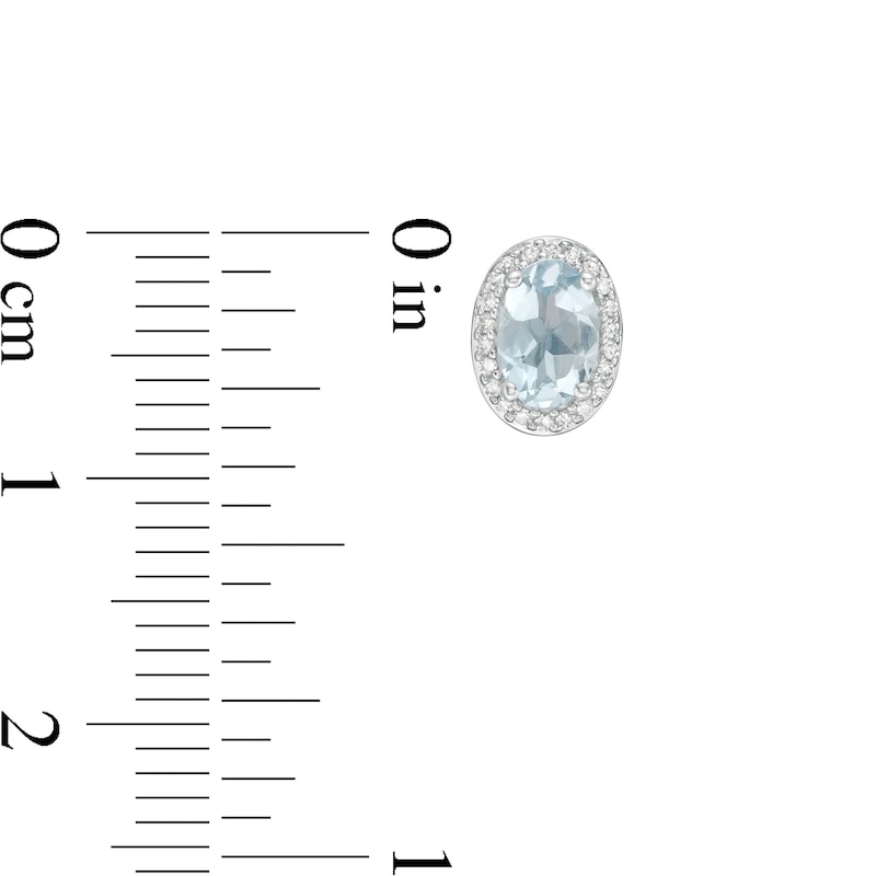 Main Image 3 of Oval Aquamarine and 0.088 CT. T.W. Diamond Frame Stud Earrings in 10K White Gold