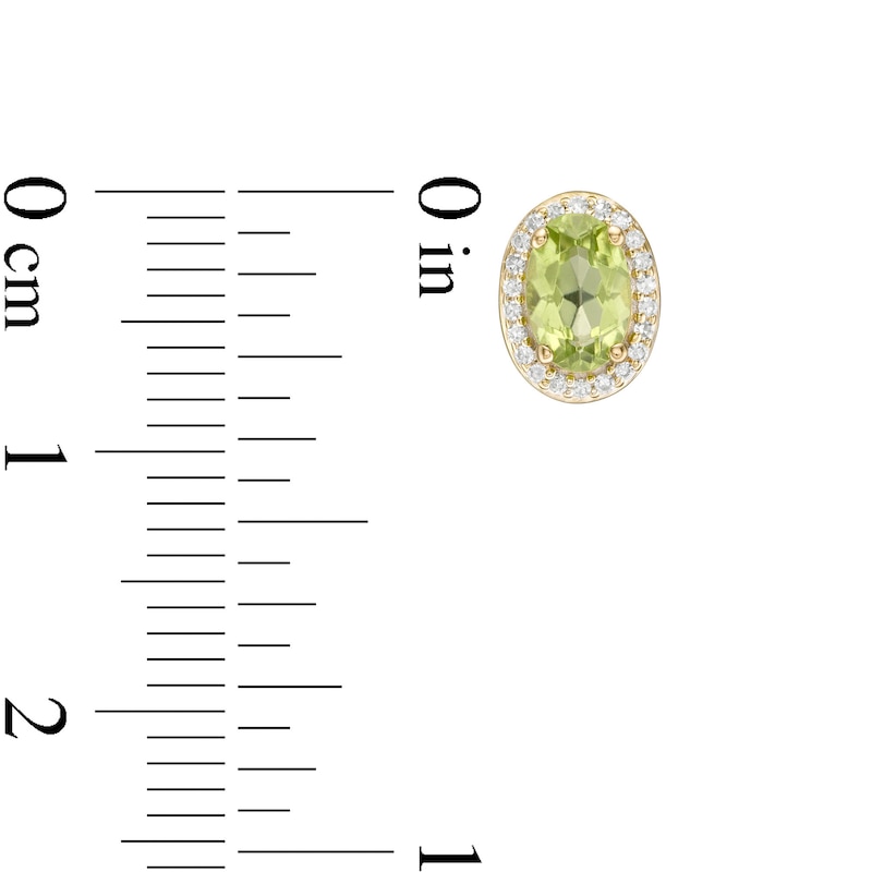 Main Image 3 of Oval Peridot and 0.088 CT. T.W. Diamond Frame Stud Earrings in 10K Gold