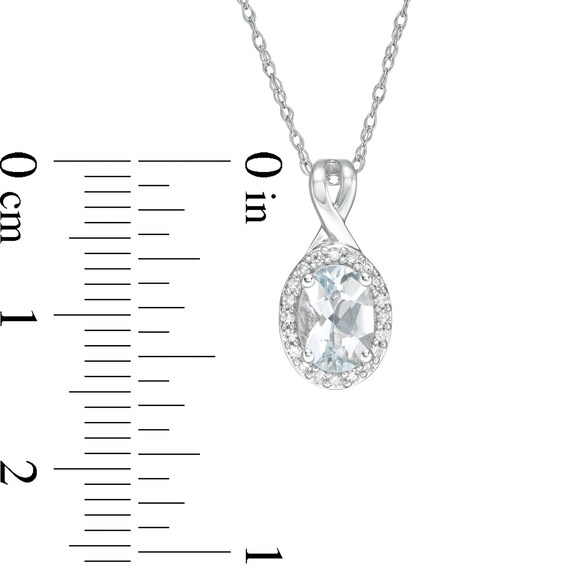Oval Aquamarine and 0.08 CT. T.W. Diamond Frame Twisted Split Bail Pendant in 10K White Gold