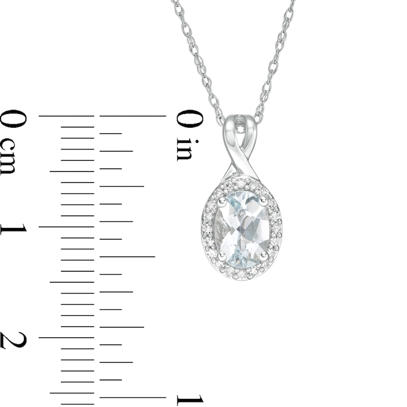 Main Image 3 of Oval Aquamarine and 0.08 CT. T.W. Diamond Frame Twisted Split Bail Pendant in 10K White Gold
