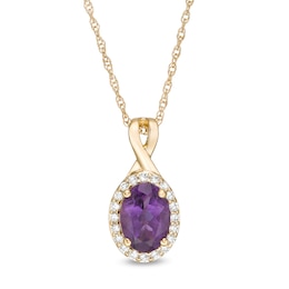 Oval Amethyst and 0.08 CT. T.W. Diamond Frame Twisted Split Bail Pendant in 10K Gold