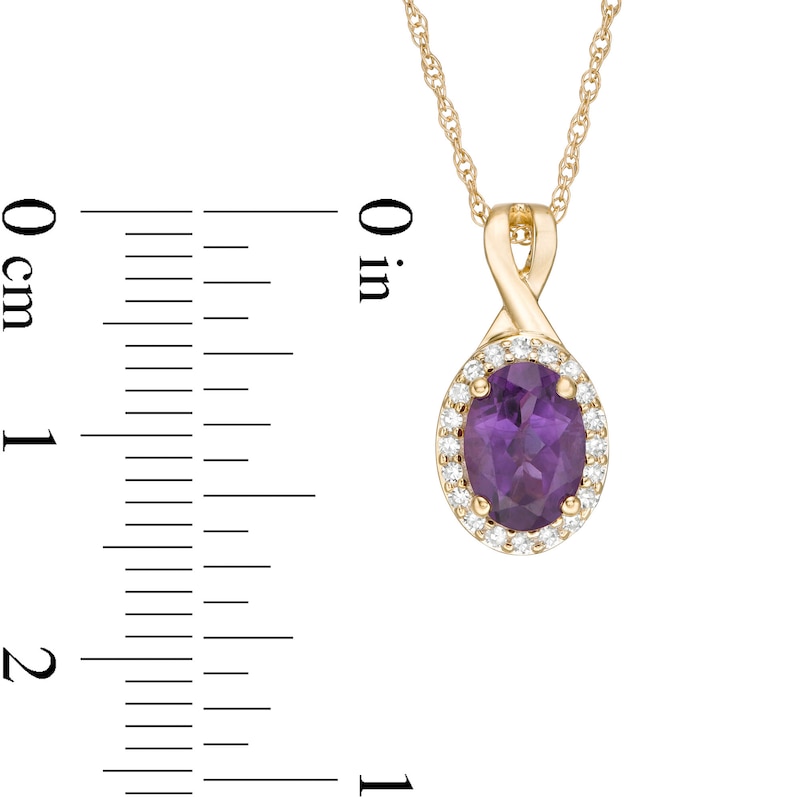 Main Image 3 of Oval Amethyst and 0.08 CT. T.W. Diamond Frame Twisted Split Bail Pendant in 10K Gold