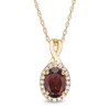 Thumbnail Image 1 of Oval Garnet and 0.08 CT. T.W. Diamond Frame Twisted Split Bail Pendant in 10K Gold