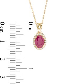 Oval Certified Ruby and 0.08 CT. T.W. Diamond Frame Twisted Split Bail Pendant in 10K Gold