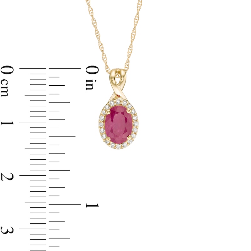 Main Image 3 of Oval Certified Ruby and 0.08 CT. T.W. Diamond Frame Twisted Split Bail Pendant in 10K Gold
