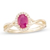 Thumbnail Image 0 of Certified Oval Ruby and 0.08 CT. T.W. Diamond Frame Twist Shank Ring in 10K Gold