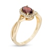 Thumbnail Image 2 of Oval Garnet and 0.08 CT. T.W. Diamond Frame Twist Shank Ring in 10K Gold
