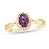 Thumbnail Image 0 of Oval Amethyst and 0.08 CT. T.W. Diamond Frame Twist Shank Ring in 10K Gold