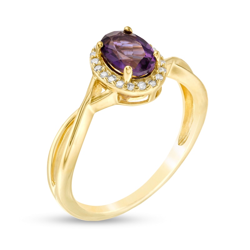 Main Image 3 of Oval Amethyst and 0.08 CT. T.W. Diamond Frame Twist Shank Ring in 10K Gold