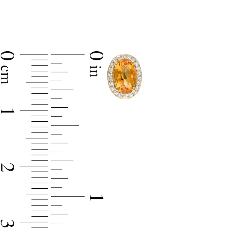 Main Image 3 of Oval Citrine and 0.088 CT. T.W. Diamond Frame Stud Earrings in 10K Gold