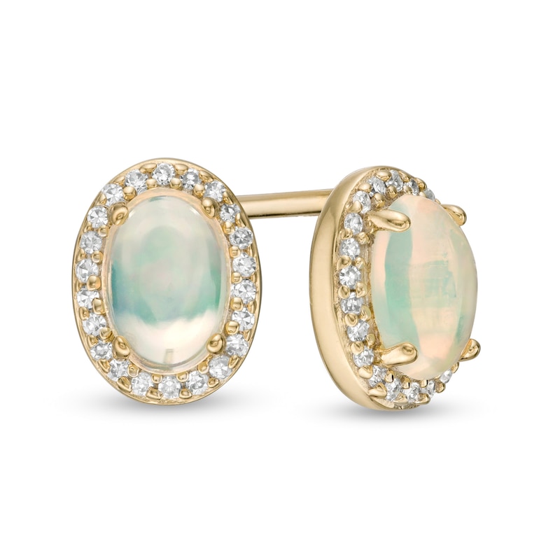 Main Image 1 of Oval Opal and 0.088 CT. T.W. Diamond Frame Stud Earrings in 10K Gold