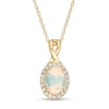 Thumbnail Image 0 of Oval Opal and 0.08 CT. T.W. Diamond Frame Twisted Split Bail Pendant in 10K Gold