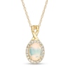 Thumbnail Image 1 of Oval Opal and 0.08 CT. T.W. Diamond Frame Twisted Split Bail Pendant in 10K Gold