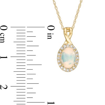 Oval Opal and 0.08 CT. T.W. Diamond Frame Twisted Split Bail Pendant in 10K Gold