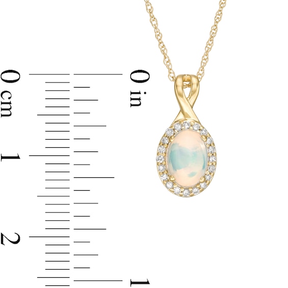 Oval Opal and 0.08 CT. T.W. Diamond Frame Twisted Split Bail Pendant in 10K Gold