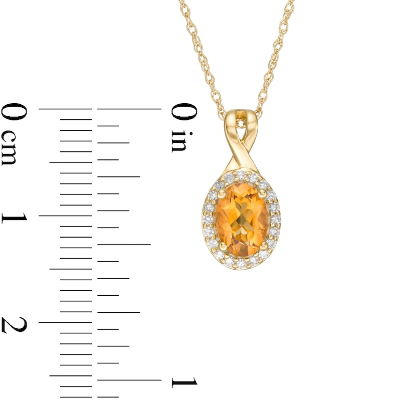Main Image 3 of Oval Citrine and 0.08 CT. T.W. Diamond Frame Twisted Split Bail Pendant in 10K Gold