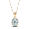 Thumbnail Image 0 of Oval Swiss Blue Topaz and 0.08 CT. T.W. Diamond Frame Twisted Split Bail Pendant in 10K Gold