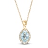 Thumbnail Image 1 of Oval Swiss Blue Topaz and 0.08 CT. T.W. Diamond Frame Twisted Split Bail Pendant in 10K Gold