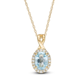 Oval Swiss Blue Topaz and 0.08 CT. T.W. Diamond Frame Twisted Split Bail Pendant in 10K Gold