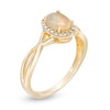 Thumbnail Image 3 of Oval Opal and 0.08 CT. T.W. Diamond Frame Twist Shank Ring in 10K Gold