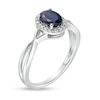 Thumbnail Image 2 of Oval Blue Sapphire and 0.08 CT. T.W. Diamond Frame Twist Shank Ring in 10K White Gold