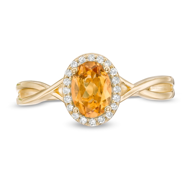 Main Image 4 of Oval Citrine and 0.08 CT. T.W. Diamond Frame Twist Shank Ring in 10K Gold