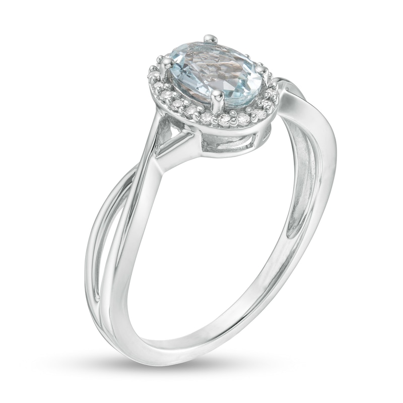 Main Image 3 of Oval Aquamarine and 0.08 CT. T.W. Diamond Frame Twist Shank Ring in 10K White Gold