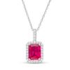 Thumbnail Image 1 of Emerald-Cut Lab-Created Ruby and White Sapphire Octagonal Frame Drop Pendant in Sterling Silver