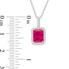 Thumbnail Image 3 of Emerald-Cut Lab-Created Ruby and White Sapphire Octagonal Frame Drop Pendant in Sterling Silver