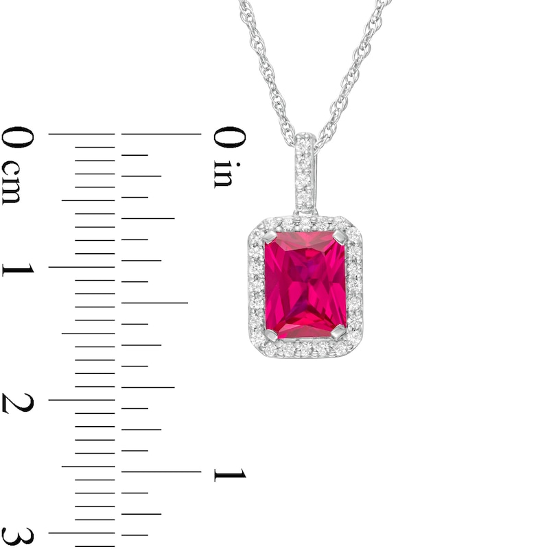 Emerald-Cut Lab-Created Ruby and White Sapphire Octagonal Frame Drop Pendant in Sterling Silver