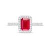 Thumbnail Image 3 of Emerald-Cut Lab-Created Ruby and White Sapphire Octagonal Frame Ring in Sterling Silver
