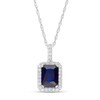 Thumbnail Image 1 of Emerald-Cut Lab-Created Blue and White Sapphire Octagonal Frame Drop Pendant in Sterling Silver