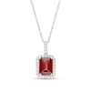 Thumbnail Image 1 of Emerald-Cut Simulated Garnet and Lab-Created White Sapphire Octagonal Frame Drop Pendant in Sterling Silver