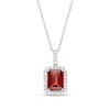 Thumbnail Image 0 of Emerald-Cut Simulated Garnet and Lab-Created White Sapphire Octagonal Frame Drop Pendant in Sterling Silver