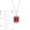 Thumbnail Image 2 of Emerald-Cut Simulated Garnet and Lab-Created White Sapphire Octagonal Frame Drop Pendant in Sterling Silver