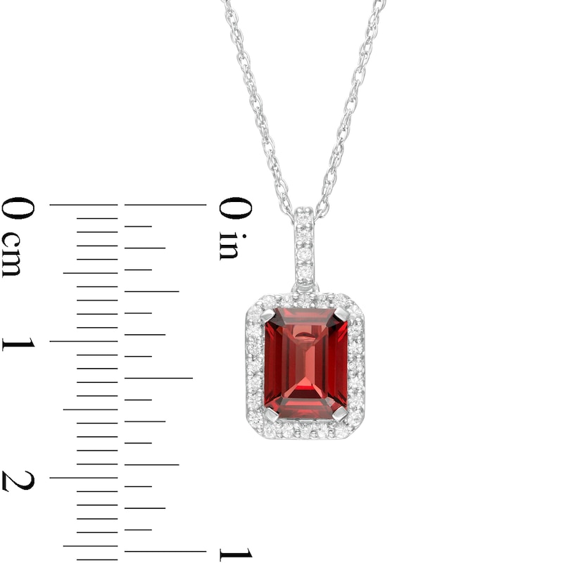 Emerald-Cut Simulated Garnet and Lab-Created White Sapphire Octagonal Frame Drop Pendant in Sterling Silver