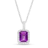 Thumbnail Image 0 of Emerald-Cut Lab-Created Amethyst and White Sapphire Octagonal Frame Drop Pendant in Sterling Silver