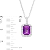 Thumbnail Image 2 of Emerald-Cut Lab-Created Amethyst and White Sapphire Octagonal Frame Drop Pendant in Sterling Silver
